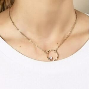 Dainty Gold Hoop Pearl Necklace Minimalist Layered Pendant Everyday Jewelry Tiny